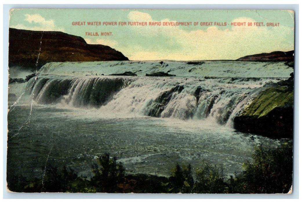 1912 Great Water Power Further Rapid Development Great Falls Montana MT Postcard