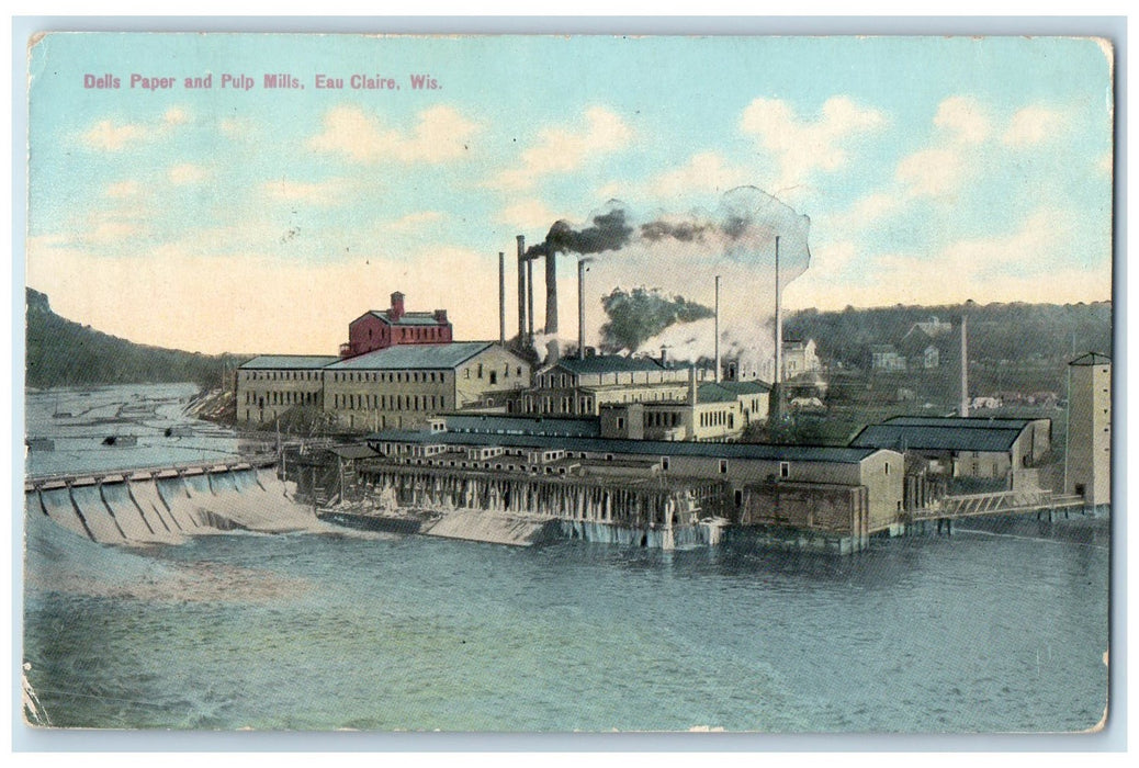 1912 Dells Paper & Pulp Mills Eau Clair Wisconsin WI Antique Posted Postcard