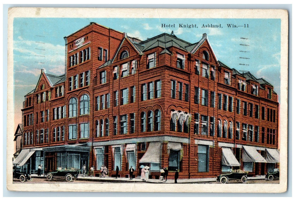 1939 Hotel Knight & Restaurant Classic Cars Guests Ashland Wisconsin WI Postcard