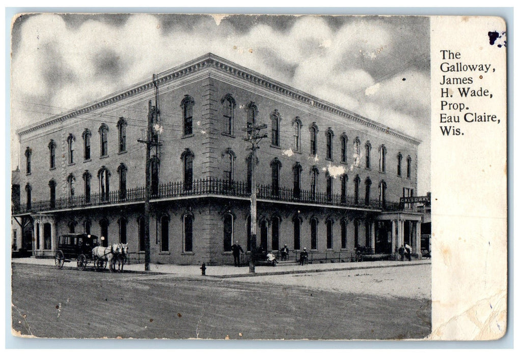 c1905 Galloway James H. Wade Horse Buggy Building Eau Claire Wisconsin Postcard