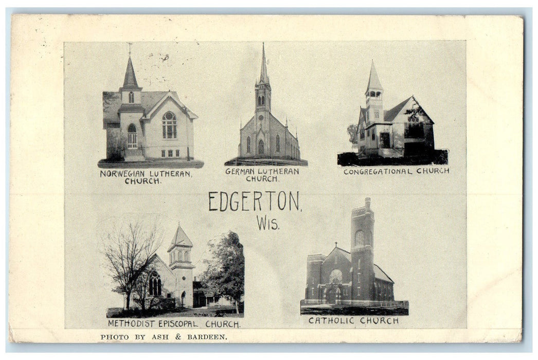 1909 Churches Religions Multiview Building Tower Edgerton Wisconsin WI Postcard