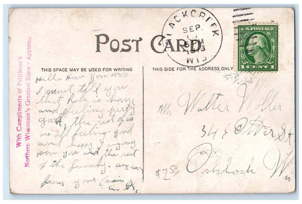 1913 East College Avenue Dirt Road Railway Appleton Wisconsin WI Posted Postcard