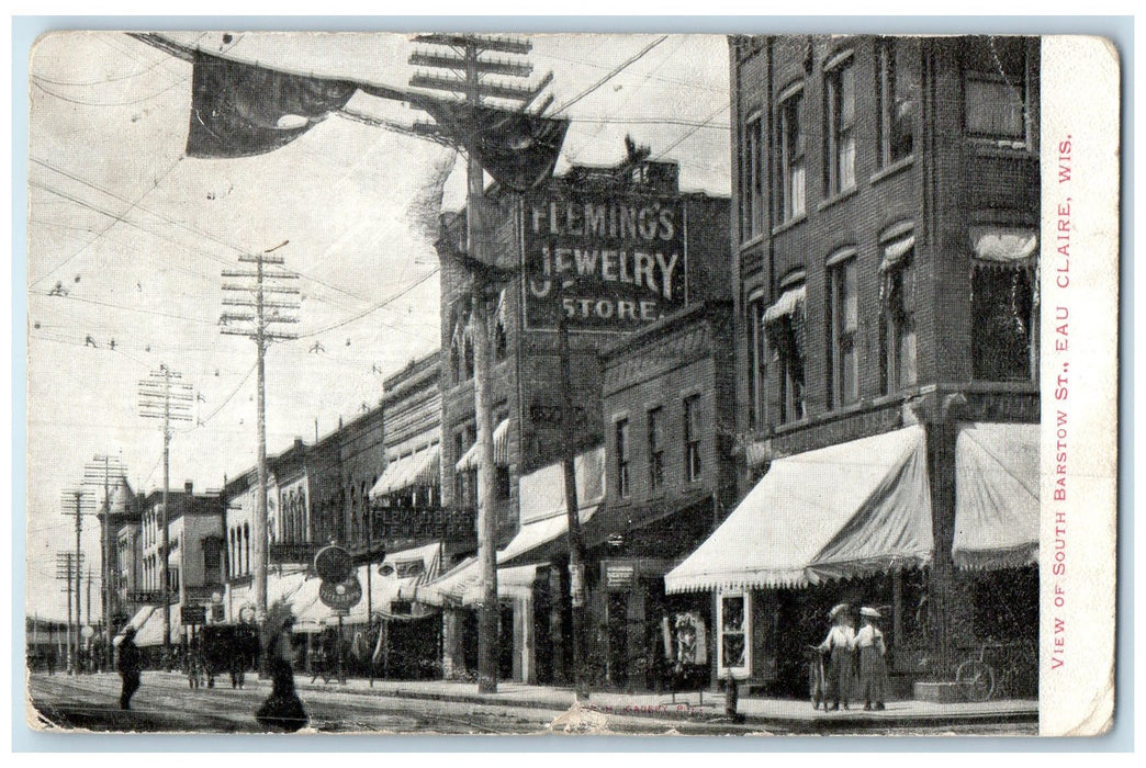 1906 View Of South Barstow Street Dirt Road Stores Eau Claire Wisconsin Postcard