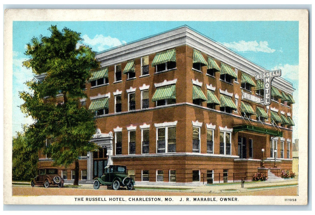 c1940s The Russell Hotel J.R. Marable Owner Charleston Missouri MO Tree Postcard