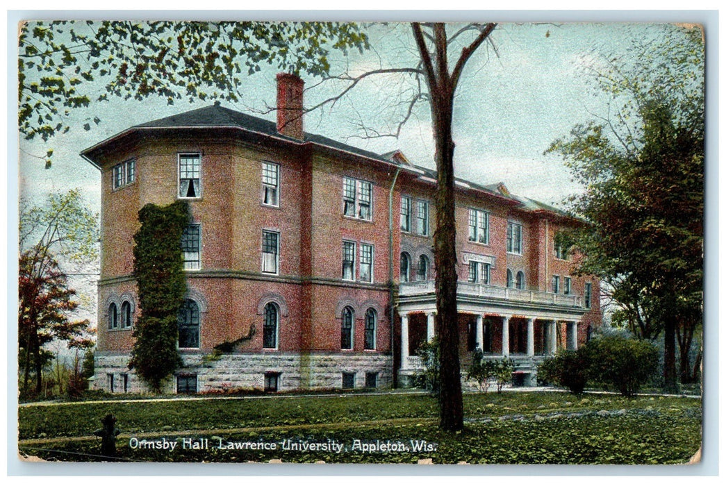 1907 Ormsby Hall Lawrence University Building Road Appleton Wisconsin Postcard