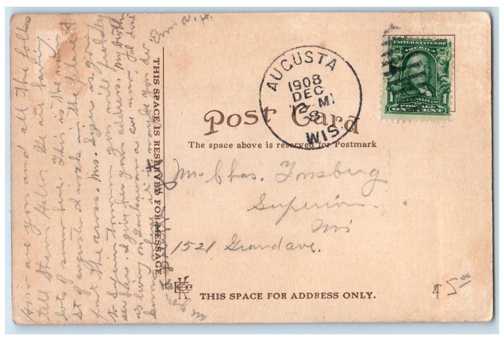 1908 Main Street Dirt Road Horse Carriage Stores Augusta Wisconsin WI Postcard