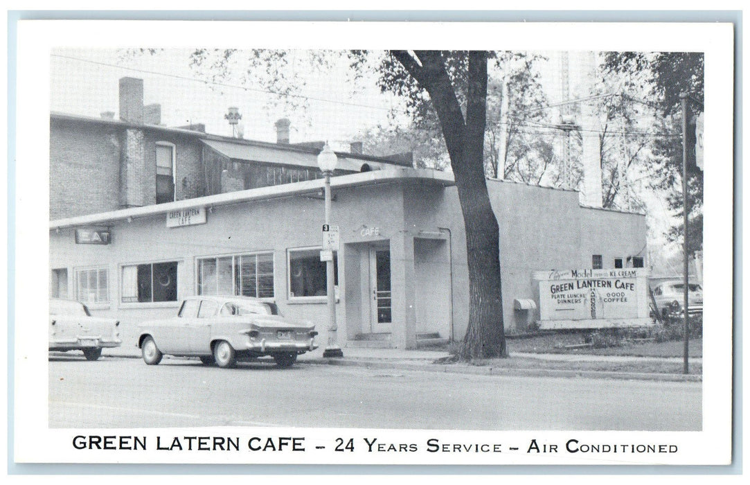 c1920's Green Latern Cafe Restaurant Classic Car Augusta Wisconsin WI Postcard