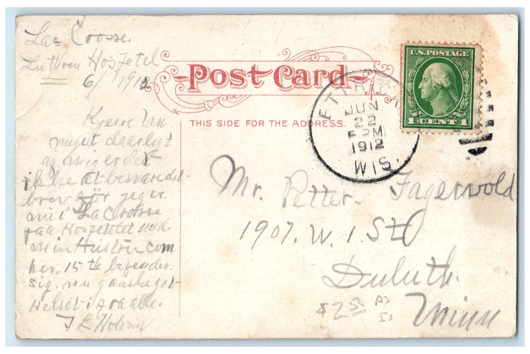 1912 St. Rose Chapel Building Tower Road Entrance LaCrosse Wisconsin WI Postcard
