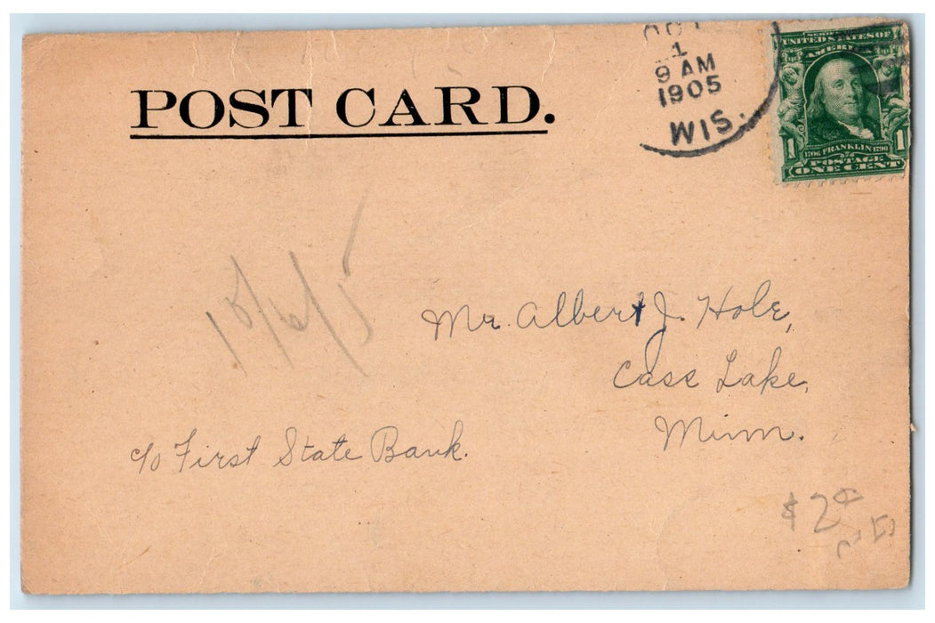1905 High School Campus Building Tower Winter View Amherst Wisconsin WI Postcard