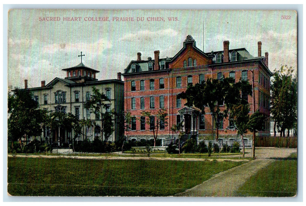 c1910's Sacred Heart College Campus Building Prairie Du Chien Wisconsin Postcard