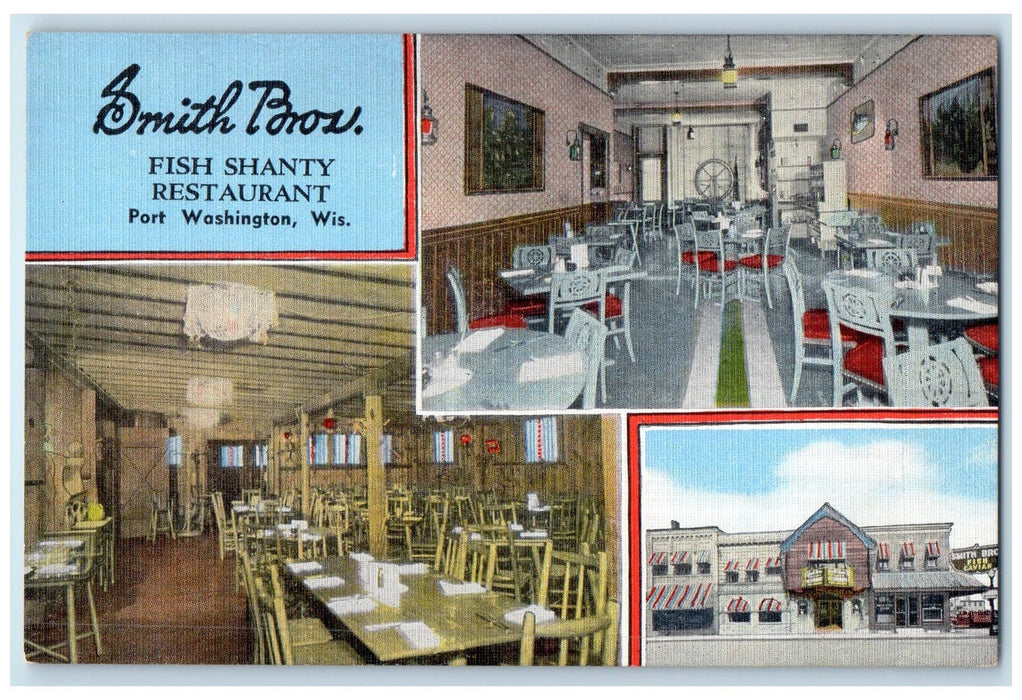 c1940's Smith Bro's Fish Shanty Restaurant Port Washington Wisconsin WI Postcard