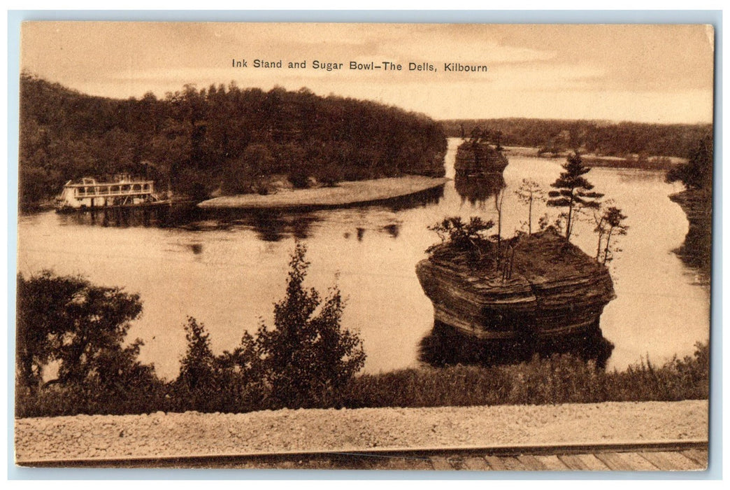 c1910 Ink Stand & Sugar Bowl The Dells Boat Grove Kilbourn Wisconsin WI Postcard