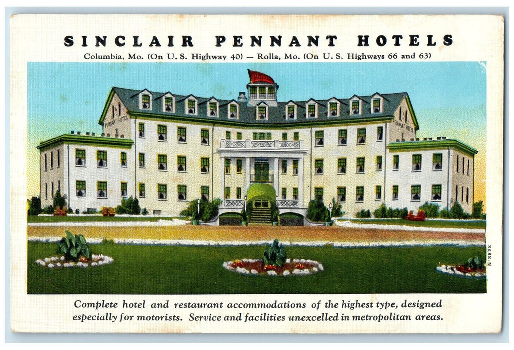 c1940's Sinclair Pennant Hotels Exterior Columbia Missouri MO Unposted Postcard