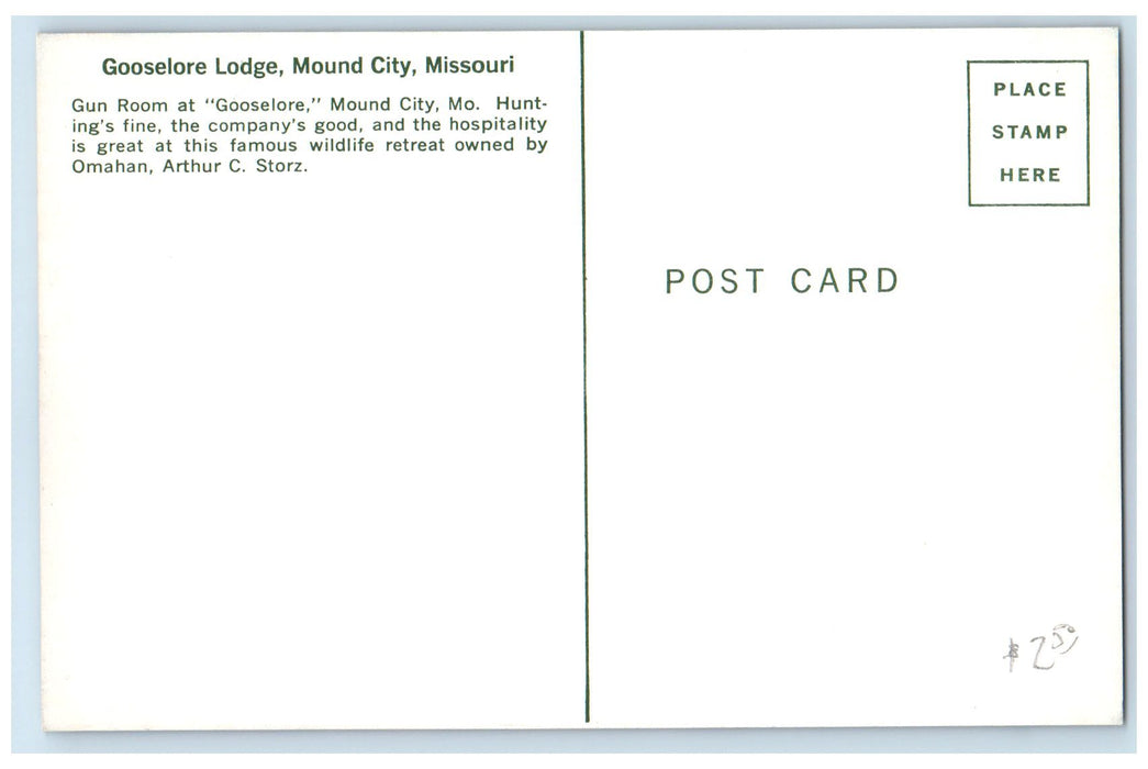 c1960's Goose Lodge Gun Room Interior Mound City Missouri MO Unposted Postcard