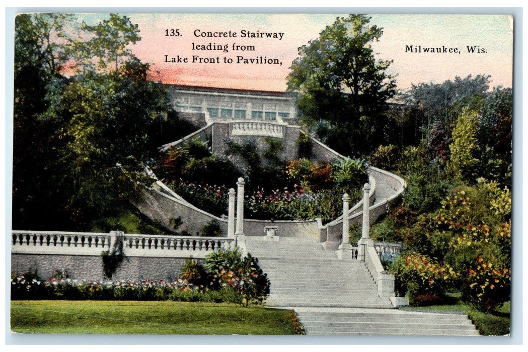 c1950's Concrete Stairway Lake Front To Pavilion Milwaukee Wisconsin WI Postcard