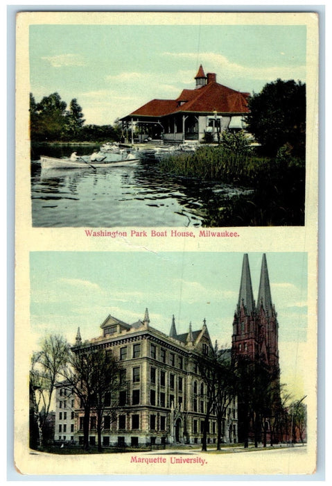 1910 Washington Park Boat House & University Milwaukee Wisconsin WI Postcard