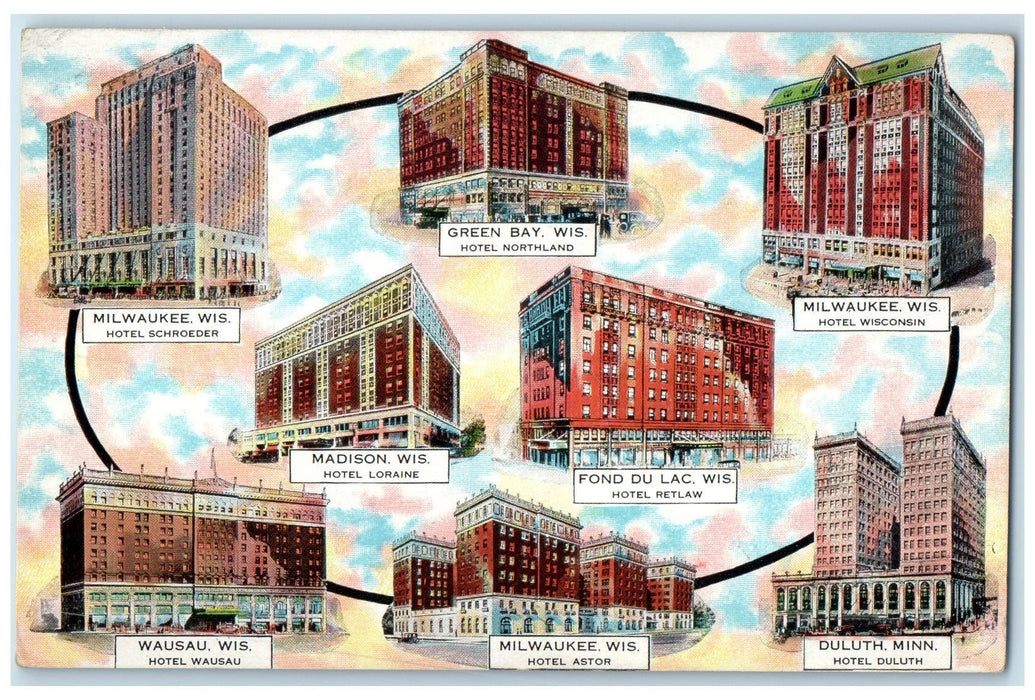 c1916 Fireproof Schroeder Hotels Multiview Milwaukee Wisconsin Antique Postcard