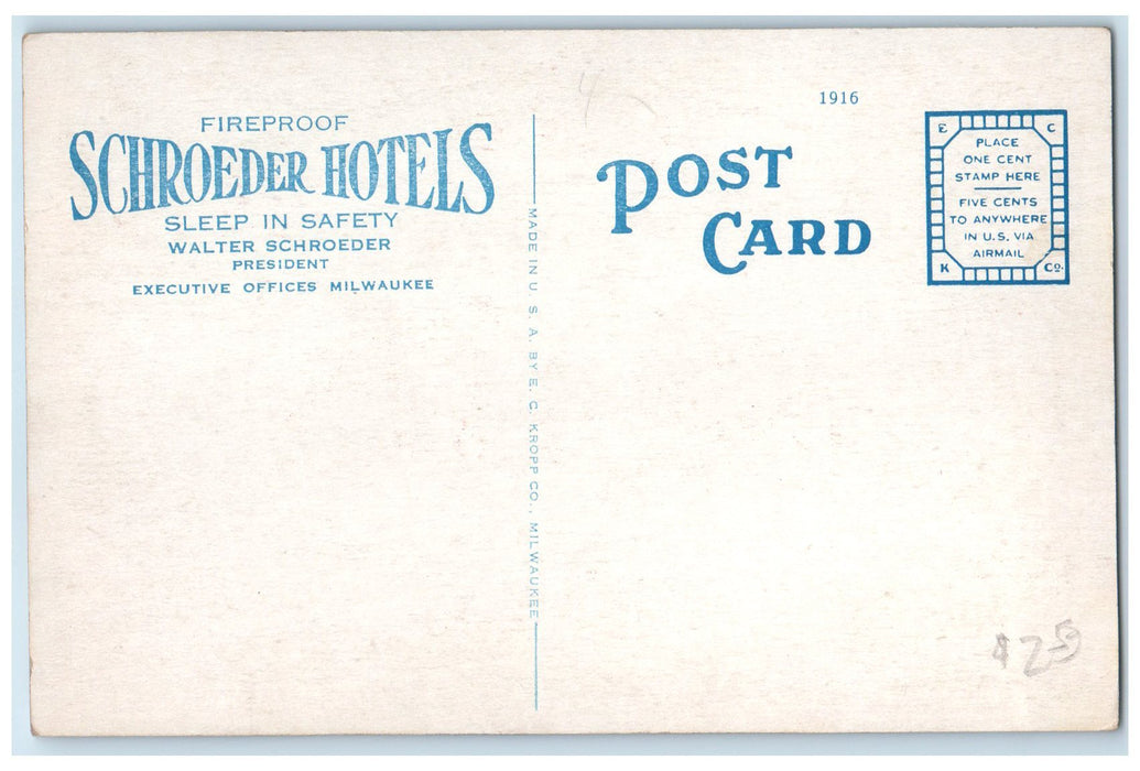 c1916 Fireproof Schroeder Hotels Multiview Milwaukee Wisconsin Antique Postcard
