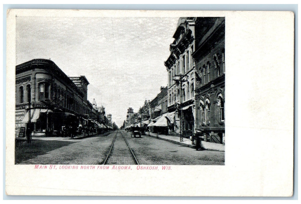 c1920's Main Street Looking North From Algoma Railway Oshkosh Wisconsin Postcard