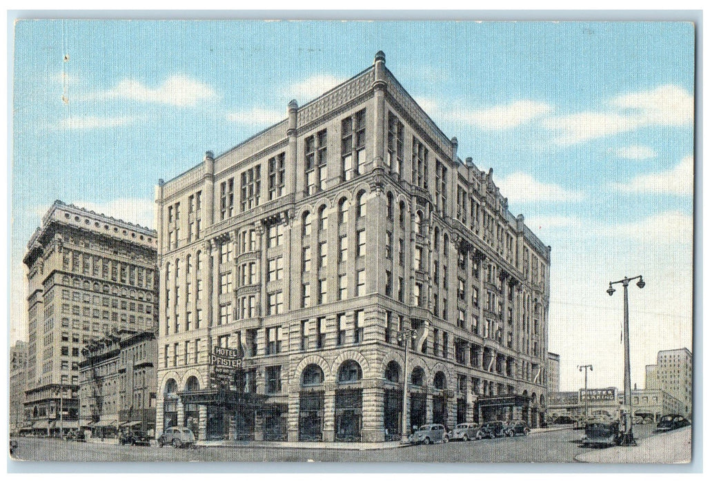 c1940 Hotel Pfister Restaurant Building Classic Car Milwaukee Wisconsin Postcard