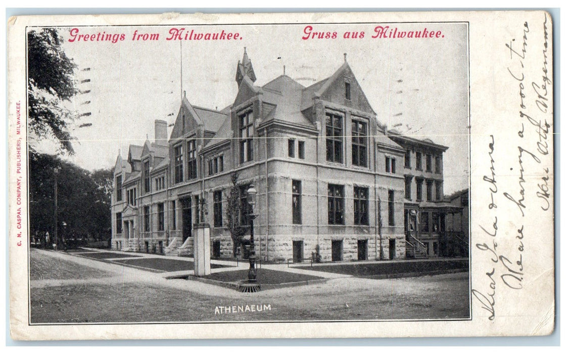 1905 Greetings From Milwaukee Gruss aus Milwaukee Building Wisconsin WI Postcard