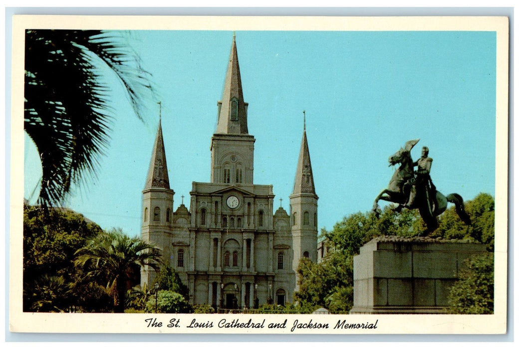 c1960's St. Louis Cathedral And Jackson Memorial New Orleans Louisiana Postcard