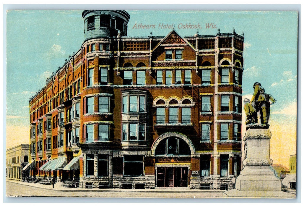 c1910's Athearn Hotel & Restaurant Building Monument Oshkosh Wisconsin Postcard