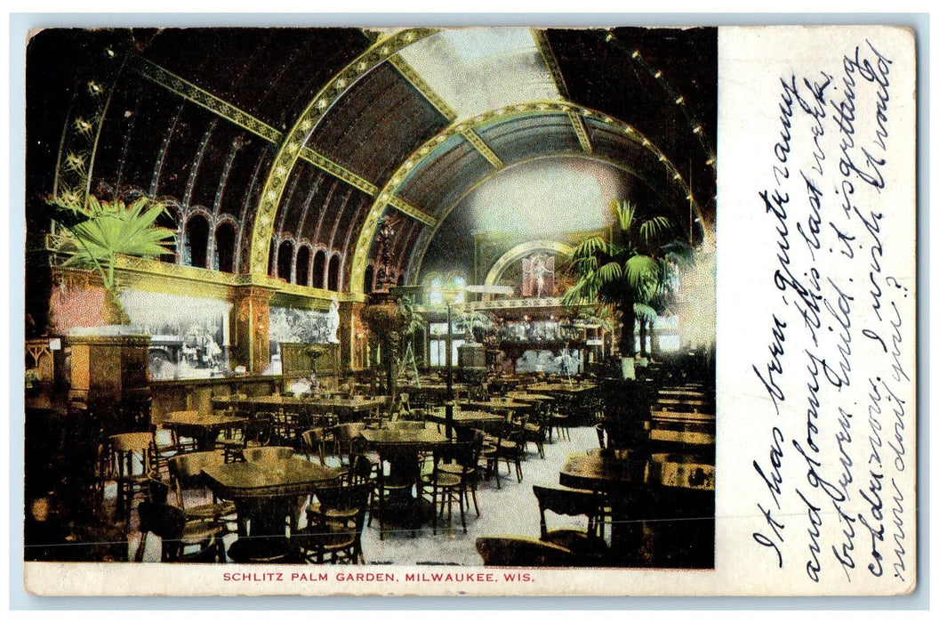 c1907 Schlitz Palm Garden Interior Restaurant Milwaukee Wisconsin WI Postcard