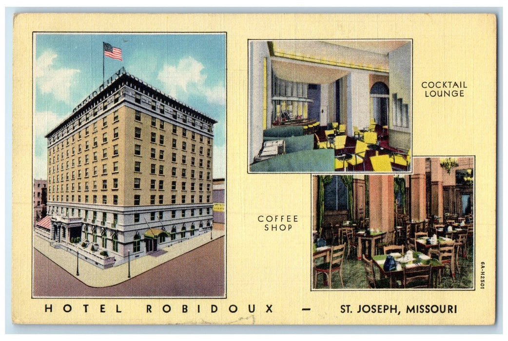 c1940's Hotel Robidoux Cocktail Lounge Exterior St. Joseph Missouri MO Postcard