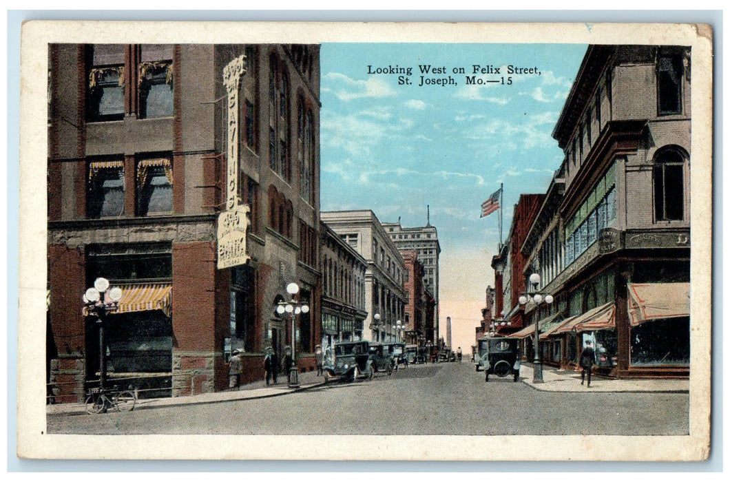 1948 Looking West On Felix Street Buildings St. Joseph Missouri MO Flag Postcard