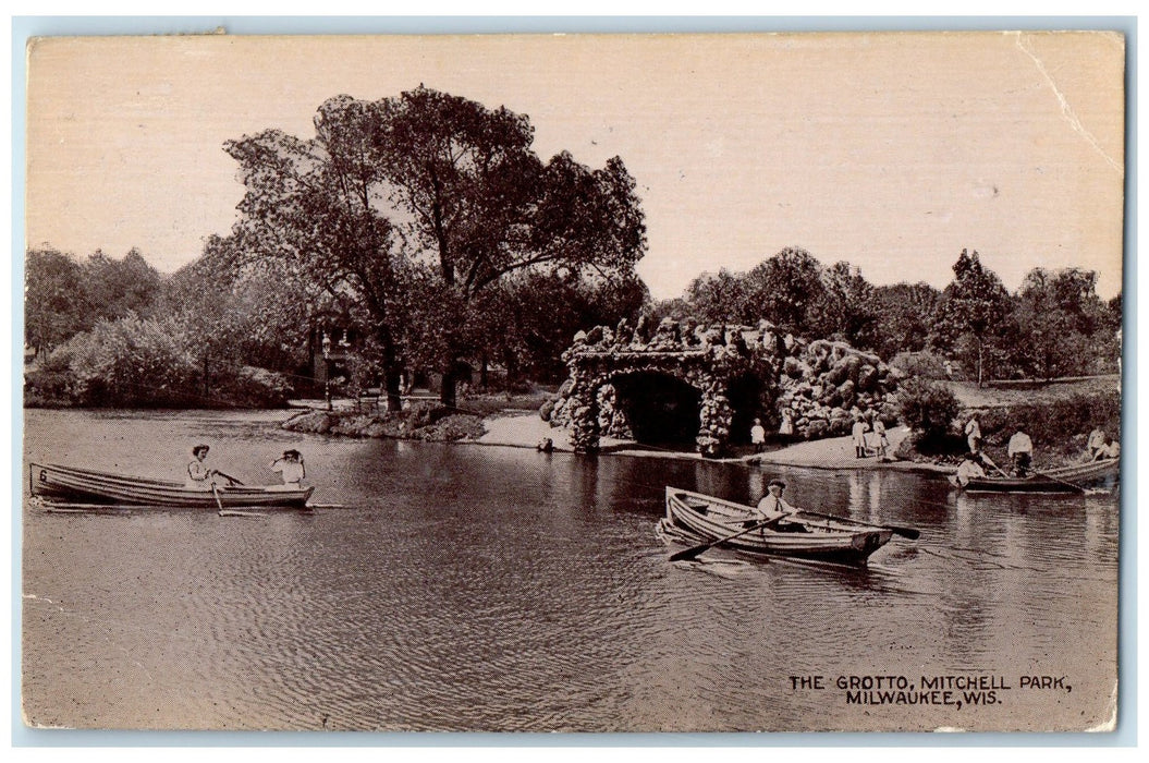 1911 The Grotto Mitchell Park Boating Paddling Milwaukee Wisconsin WI Postcard