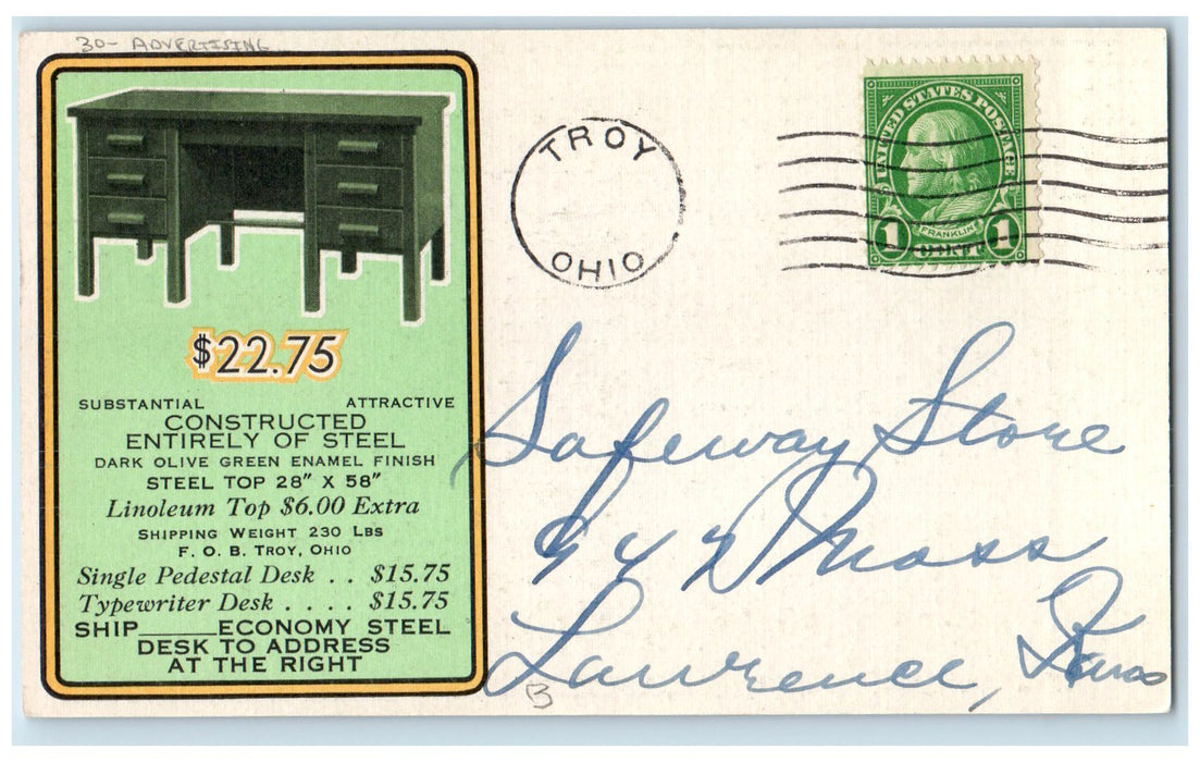 1940 Hobart Cabinet Company Economy Steel Cabinet Scene Ad Troy Ohio OH Postcard