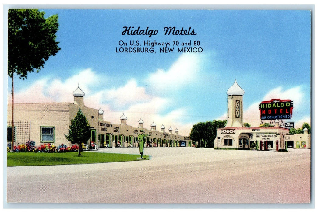 c1940's Hidalgo Motels Roadside Lordsburg New Mexico NM Unposted Trees Postcard