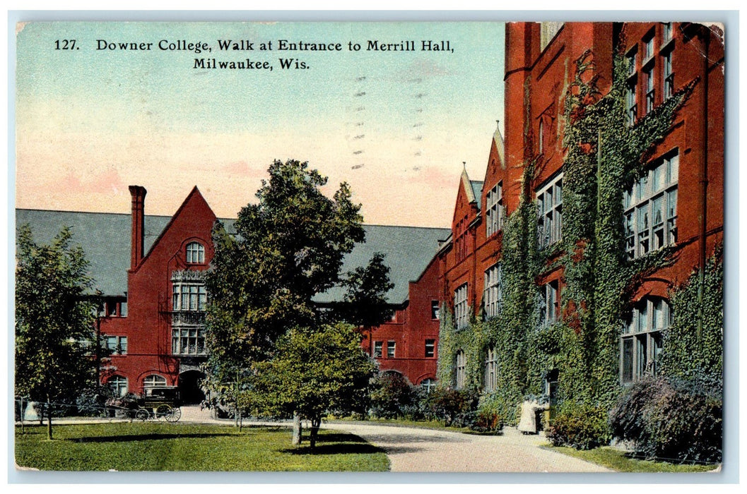 1911 Downer College Walk Entrance To Merrill Hall Milwaukee Wisconsin Postcard