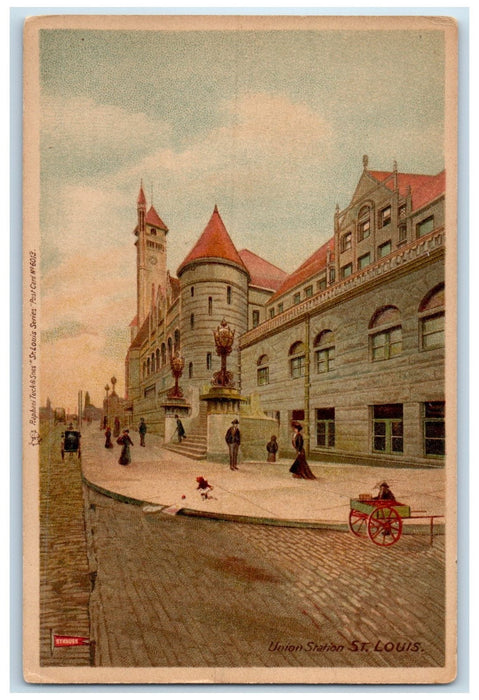 c1905s Union Station Exterior Roadside Scene St. Louis Missouri MO Tuck Postcard