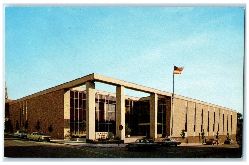 c1950 Madison Public Library Building Classic Car Madison Wisconsin WI Postcard