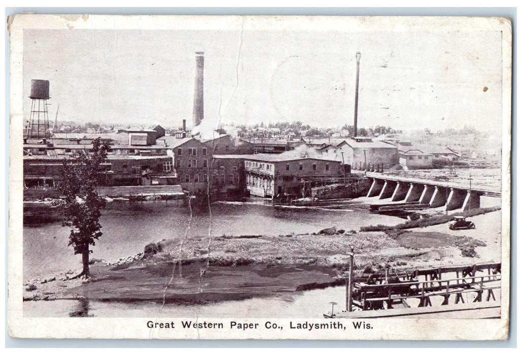 1930 Great Western Paper Co. Building Factory Ladysmith Wisconsin WI Postcard