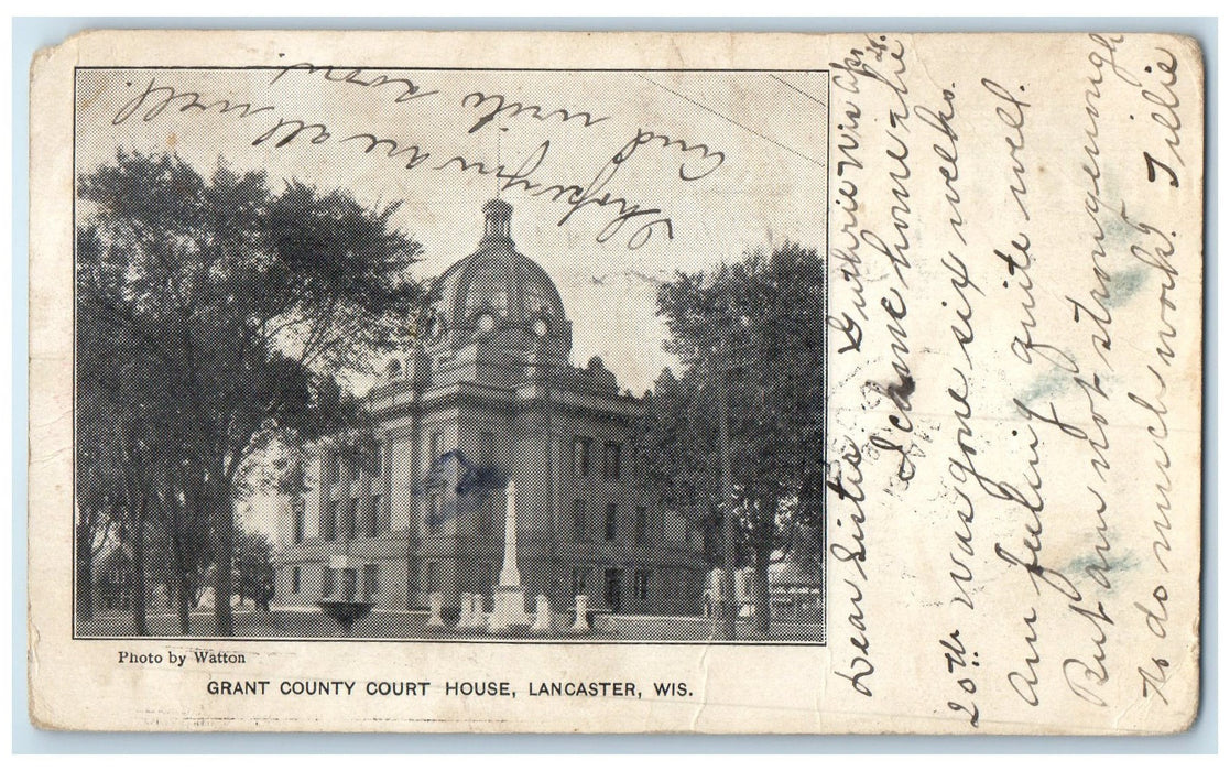 c1901 Grant County Court House Building Tower Lancaster Wisconsin WI Postcard