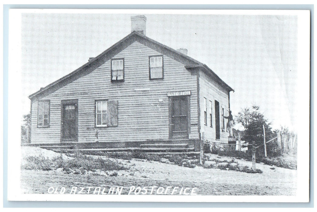 c1920 Old Aztalan Post Office Building Man Fixing Lake Mills Wisconsin Postcard