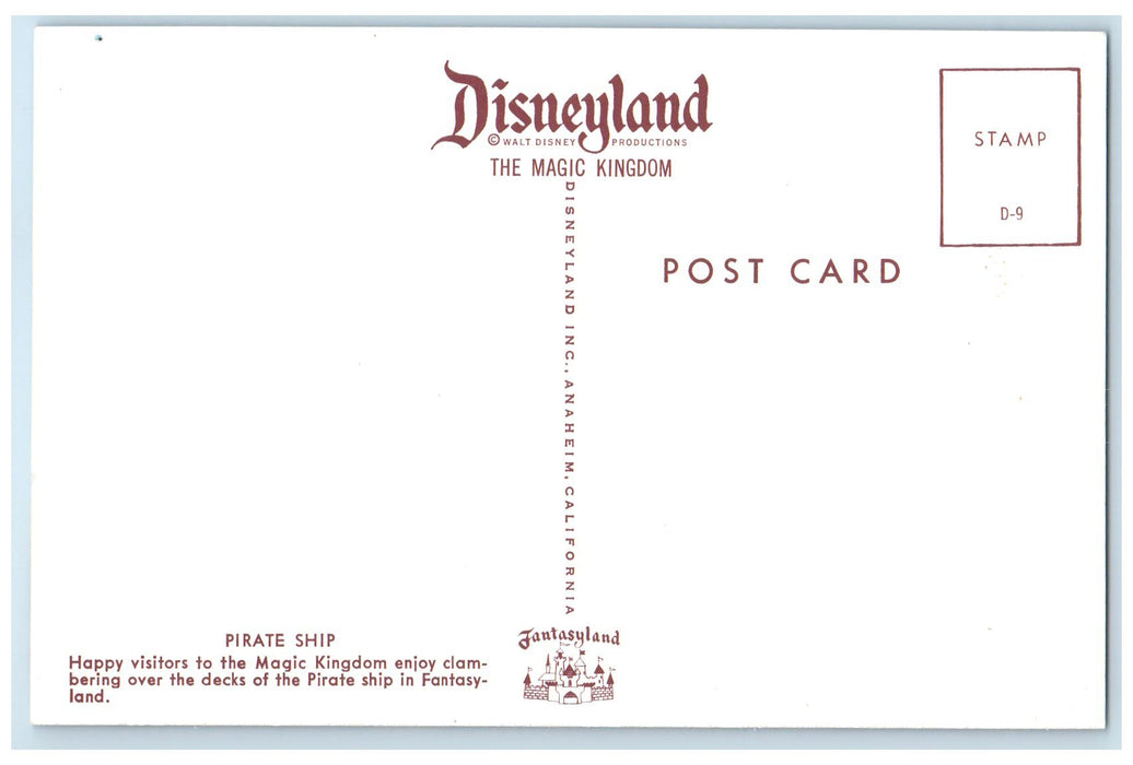 c1960s Disneyland's Pirate Ship Scene Fantasyland Anaheim California CA Postcard