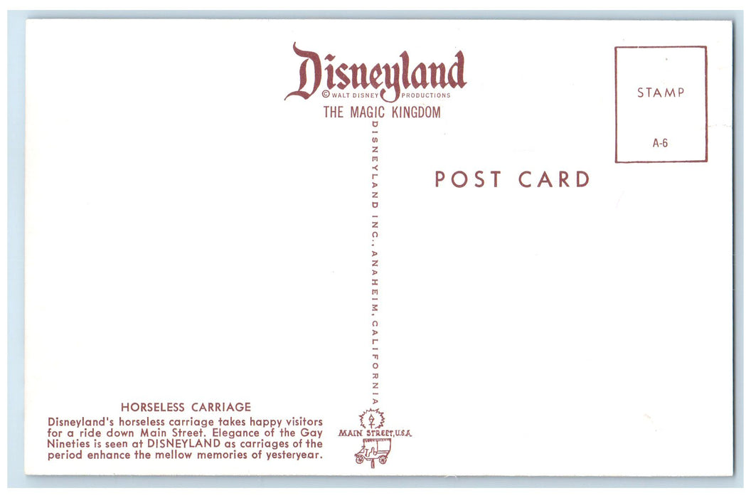 c1960's Disneyland's Horseless Carriage Exterior Anaheim California CA Postcard