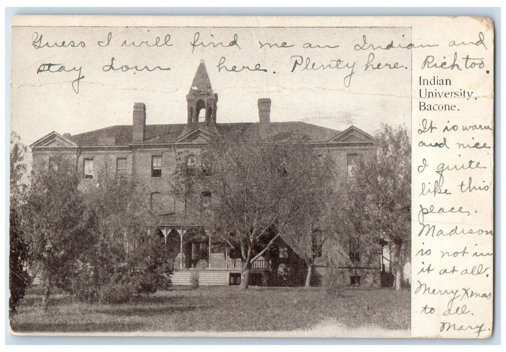 1907 Indian University Bacone Exterior Muskogee Oklahoma OK Posted Tree Postcard