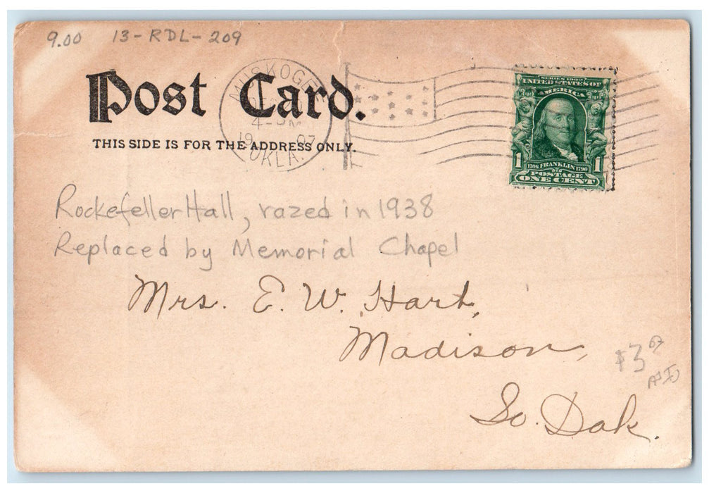 1907 Indian University Bacone Exterior Muskogee Oklahoma OK Posted Tree Postcard
