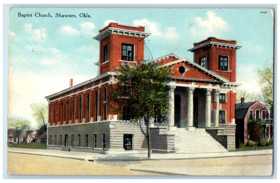 1910 Baptist Church Exterior Roadside Shawnee Oklahoma OK Unposted Tree Postcard