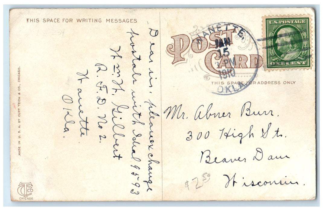 1910 Baptist Church Exterior Roadside Shawnee Oklahoma OK Unposted Tree Postcard
