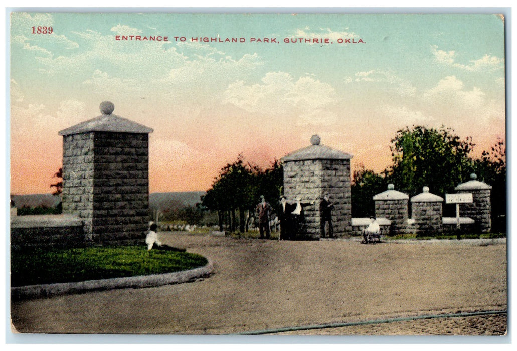 c1910's Entrance To Highland Park Guthrie Oklahoma OK Unposted Vintage Postcard
