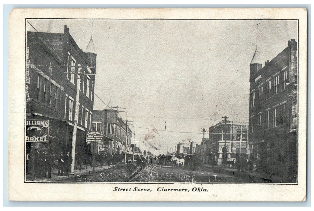 1911 Street Scene Shops Carriages Claremore Oklahoma OK Posted People Postcard