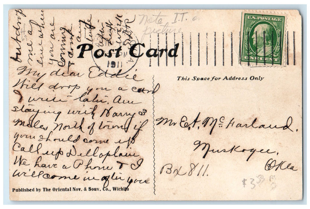 1911 Street Scene Shops Carriages Claremore Oklahoma OK Posted People Postcard