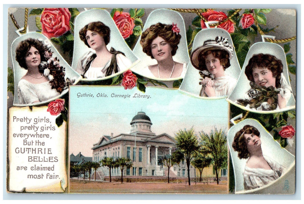c1910's Carnegie Library Exterior Guthrie Oklahoma OK Unposted Portrait Postcard