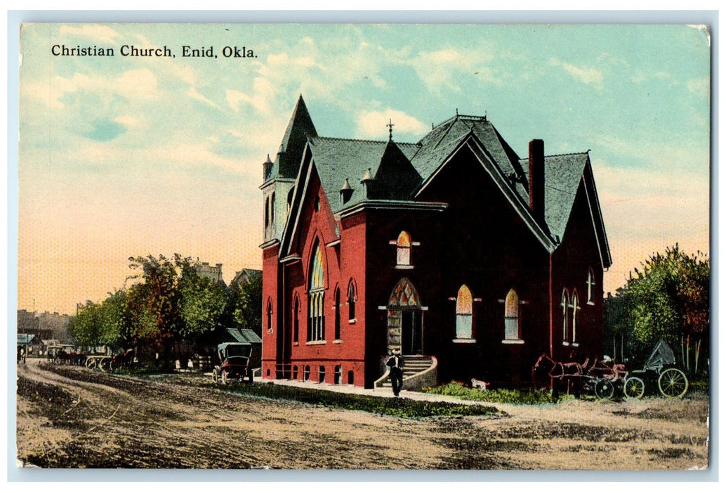 c1910's Christian Church Exterior Roadside Enid Oklahoma OK Unposted Postcard